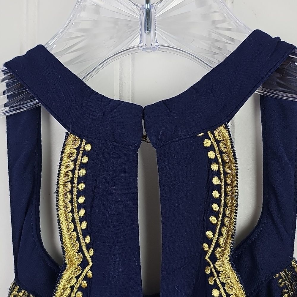 Lilly Pulitzer Navy & Gold Embroidered Halter Dress — XL - Picture 4 of 9